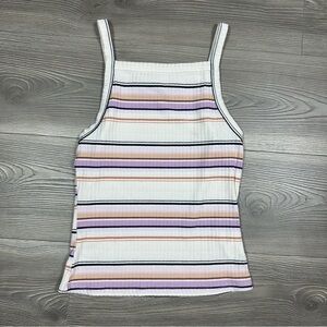 Mudd Square Neck Ribbed Pastel‎ Striped Tank Top Size M